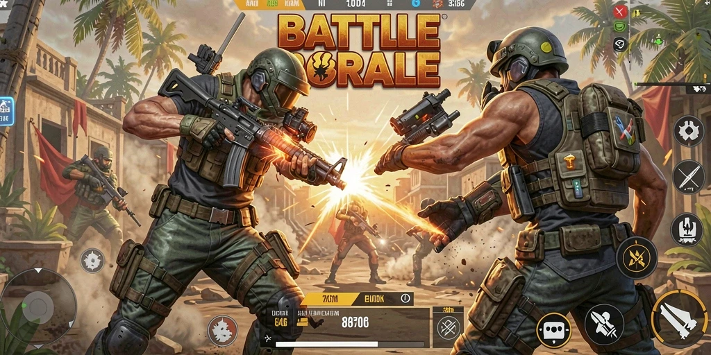Screenshot gameplay 8768 menampilkan pertarungan seru dalam Battle Royale.