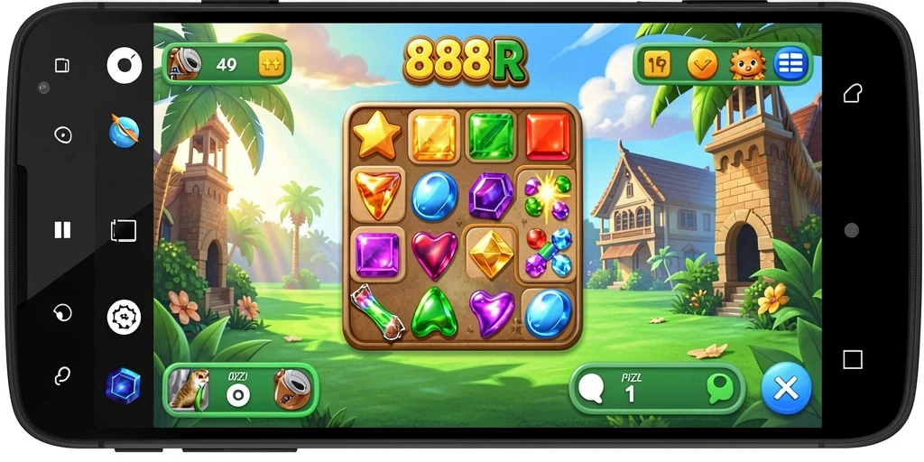 Screenshot gameplay 888R menampilkan aksi match-3 yang seru.