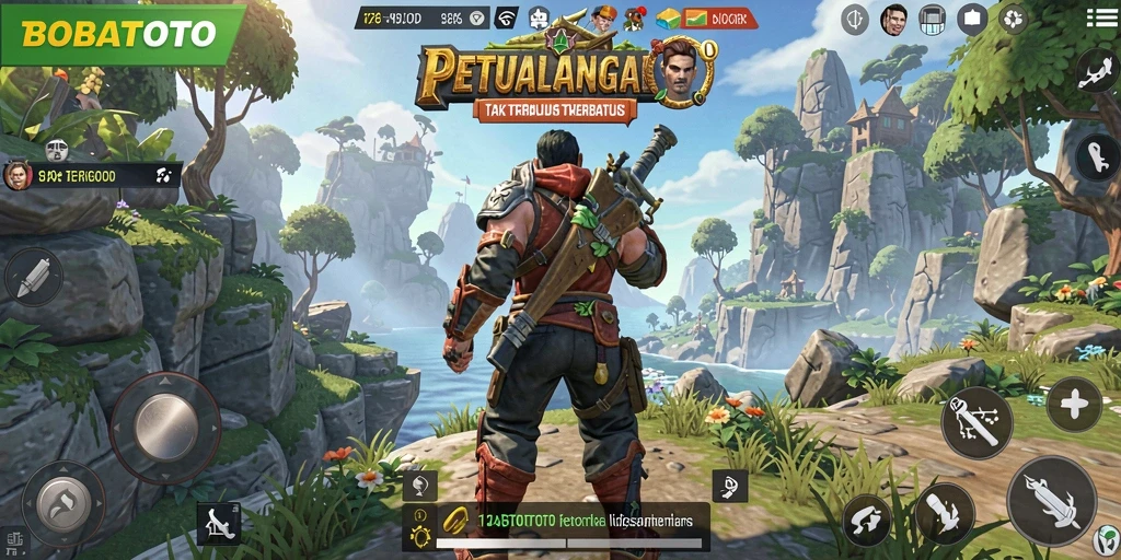 Tampilan gameplay BOBATOTO di dunia terbuka yang megah.