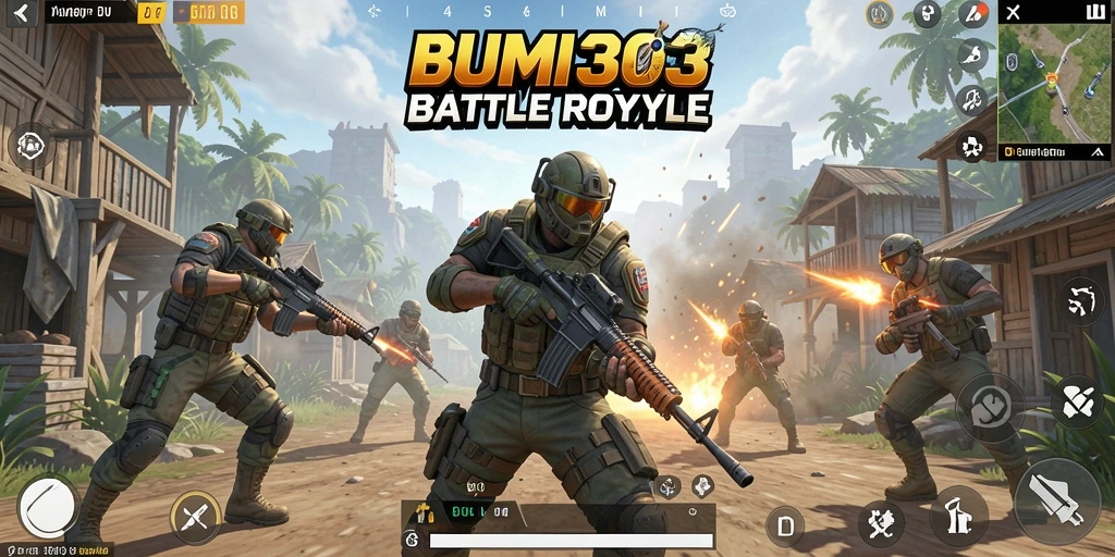 Tampilan seru gameplay BUMI303 di arena pertarungan Battle Royale.