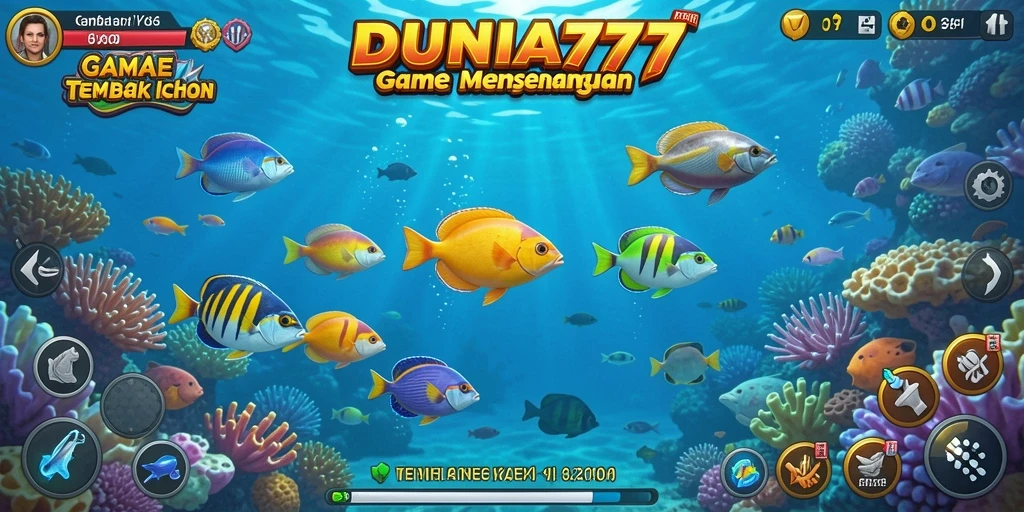 Gameplay DUNIA777 menampilkan aksi tembak ikan yang seru dan penuh warna.