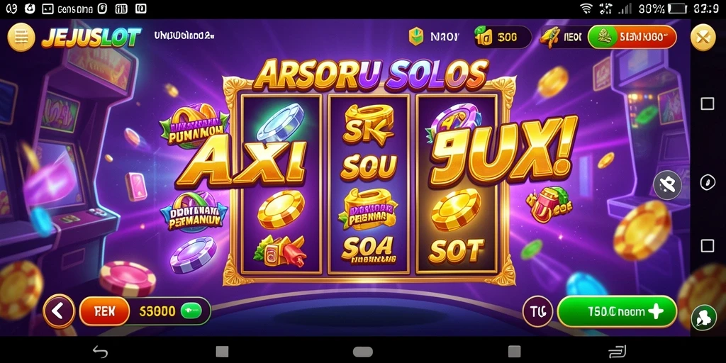 Tampilan gameplay aksi menegangkan JEJUSLOT dengan putaran slot yang mendebarkan.