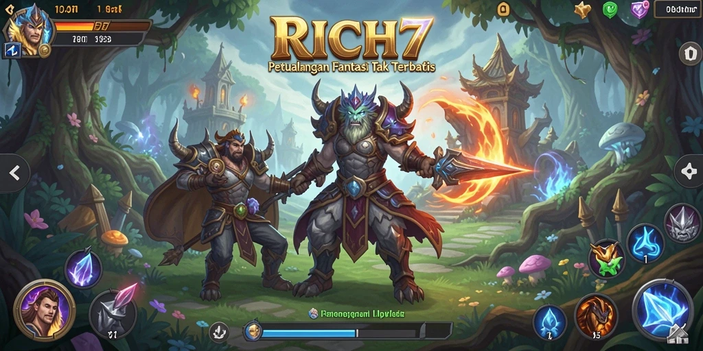 Gameplay RICH7 yang mendebarkan dalam dunia fantasi yang luas.