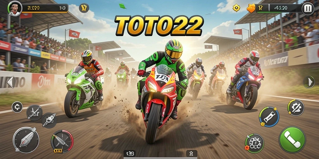 Tangkapan layar TOTO22 menampilkan aksi balapan motor yang mendebarkan.